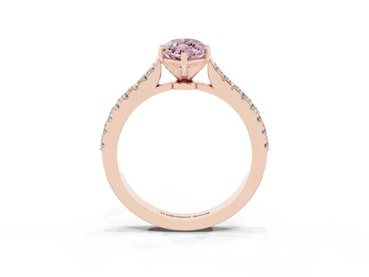 Fancy Pink Marquise Cut Cut Solitaire Diamond Engagement Ring with Pave Band and Four-Prong Setting Rose gold