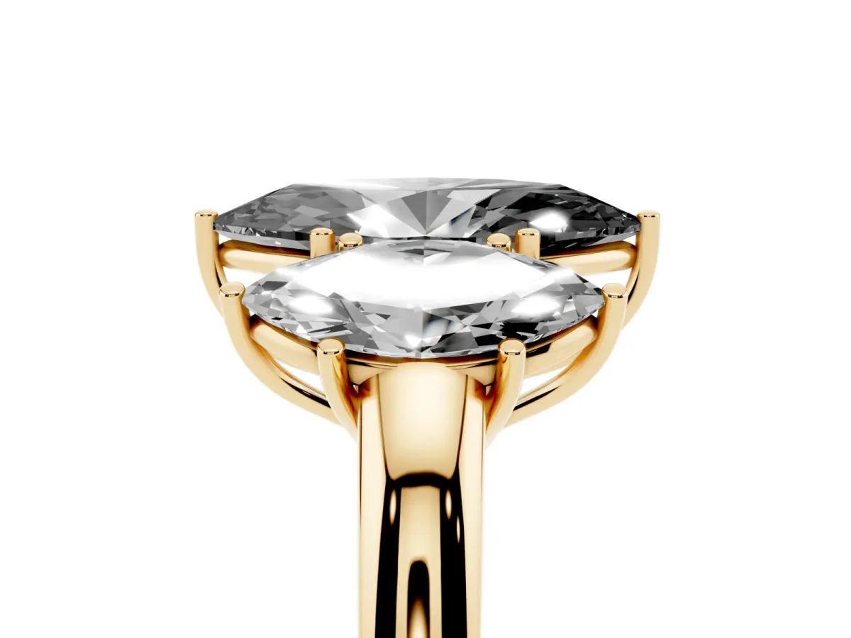Fancy Black Marquise Cut Diamond Three-Stone Ring with Four-Prong Setting and Classic Band Yellow gold