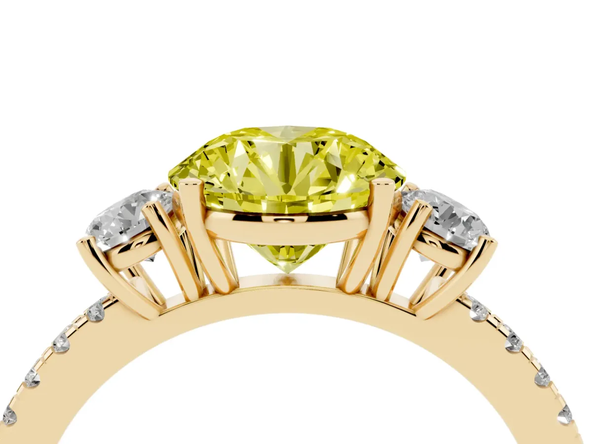 Fancy Yellow Three-Stone Round Cut Cut Diamond Pavé Band with Prong Setting Yellow gold