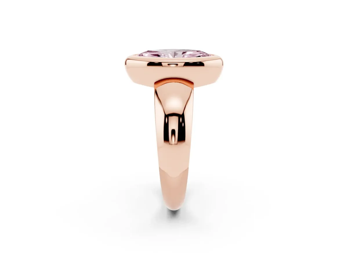 Fancy Pink Bezel Set Marquise Cut Solitaire Ring with Wide Band Rose gold