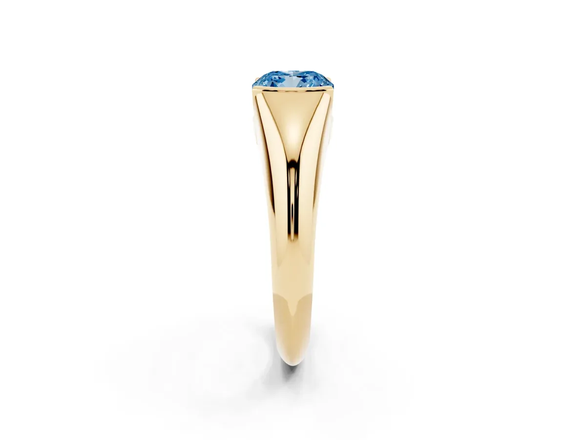 Fancy Blue Cushion Cut Solitaire Tension Set Diamond Ring Yellow gold