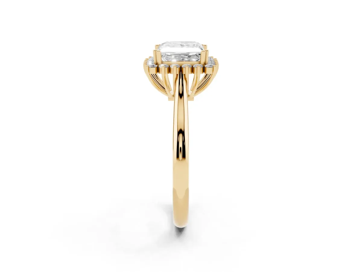 Princess Cut Cut Diamond Halo Ring with Solitaire Band and Prong Setting Yellow gold