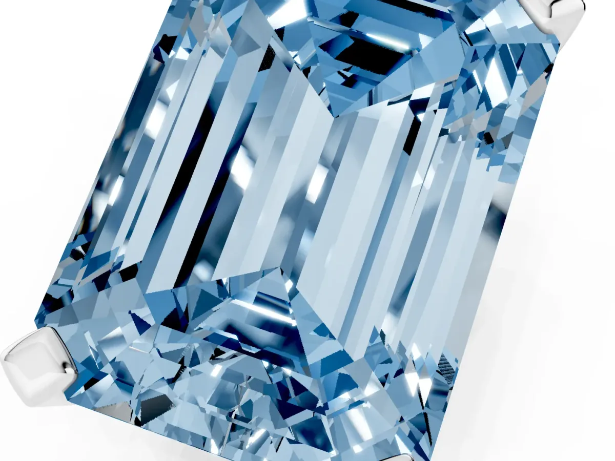 Fancy Blue Emerald Cut Diamond Solitaire Ring with Prong Setting and Classic Band White gold