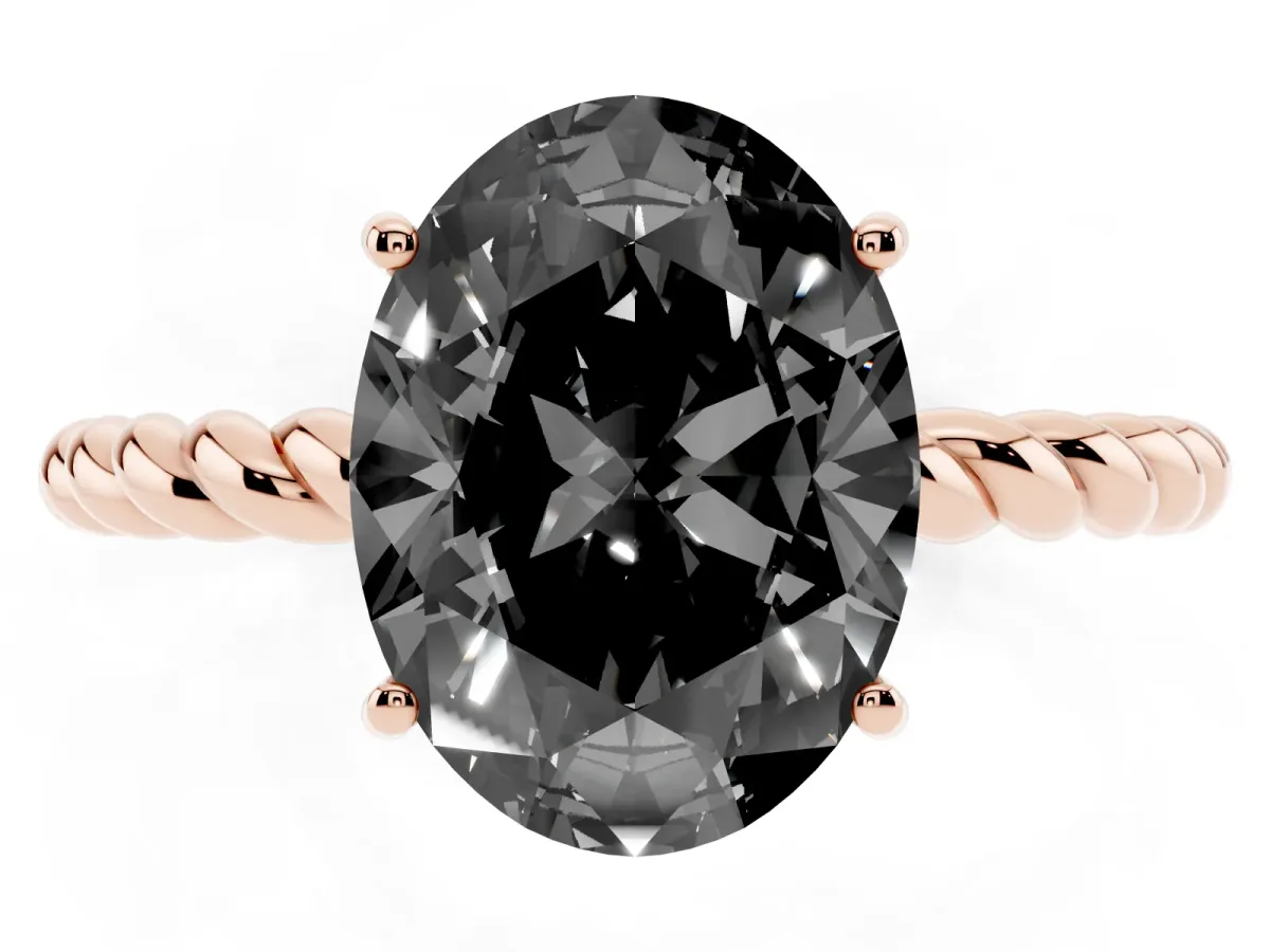 Fancy Black Oval Cut Solitaire Twisted Band 4-Prong Ring Rose gold