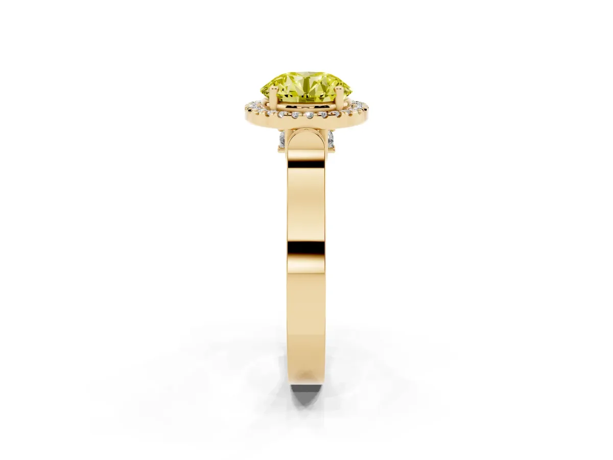 Fancy Yellow Round Cut Halo Pave Split Shank Prong Setting Ring Yellow gold