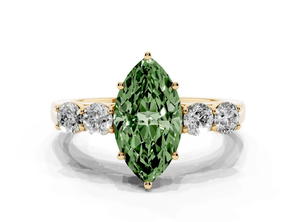 Fancy Green Marquise Cut Cut Diamond Five-Stone Prong Set White Gold Ring Yellow gold