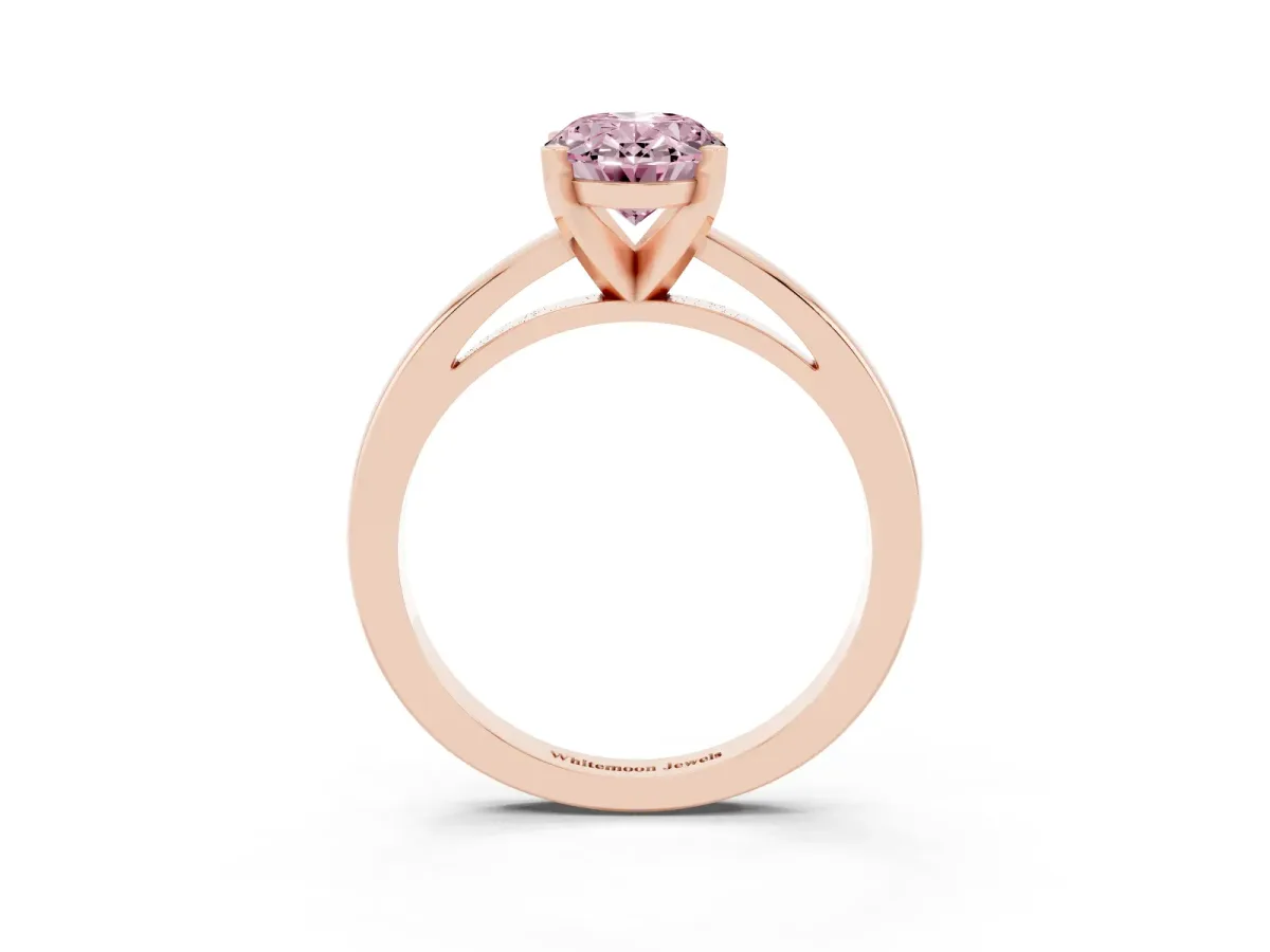 Fancy Pink Oval Cut Solitaire Diamond Engagement Ring with Four-Prong Setting on a Classic Band Rose gold