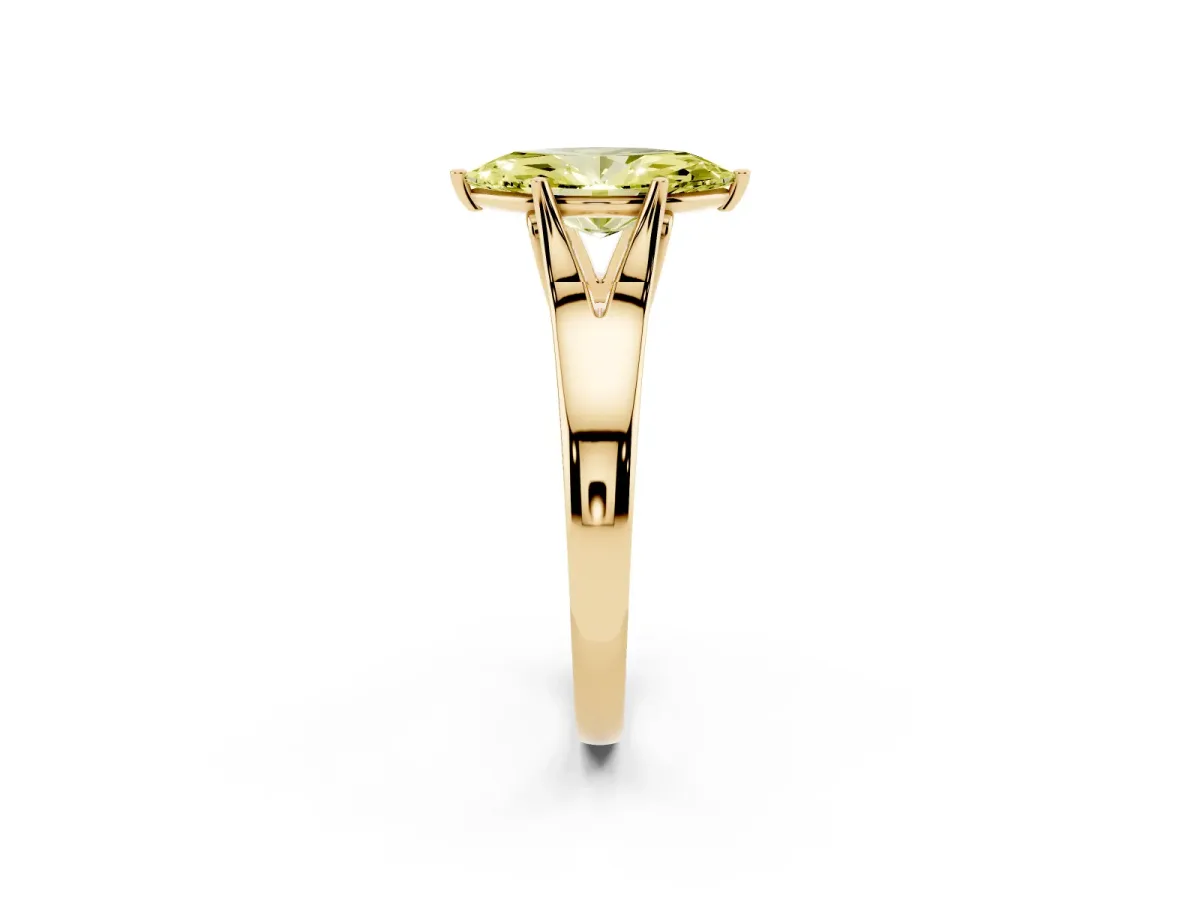 Fancy Yellow Marquise Cut Solitaire Diamond Ring with Cathedral Band and Four-Prong Setting Yellow gold