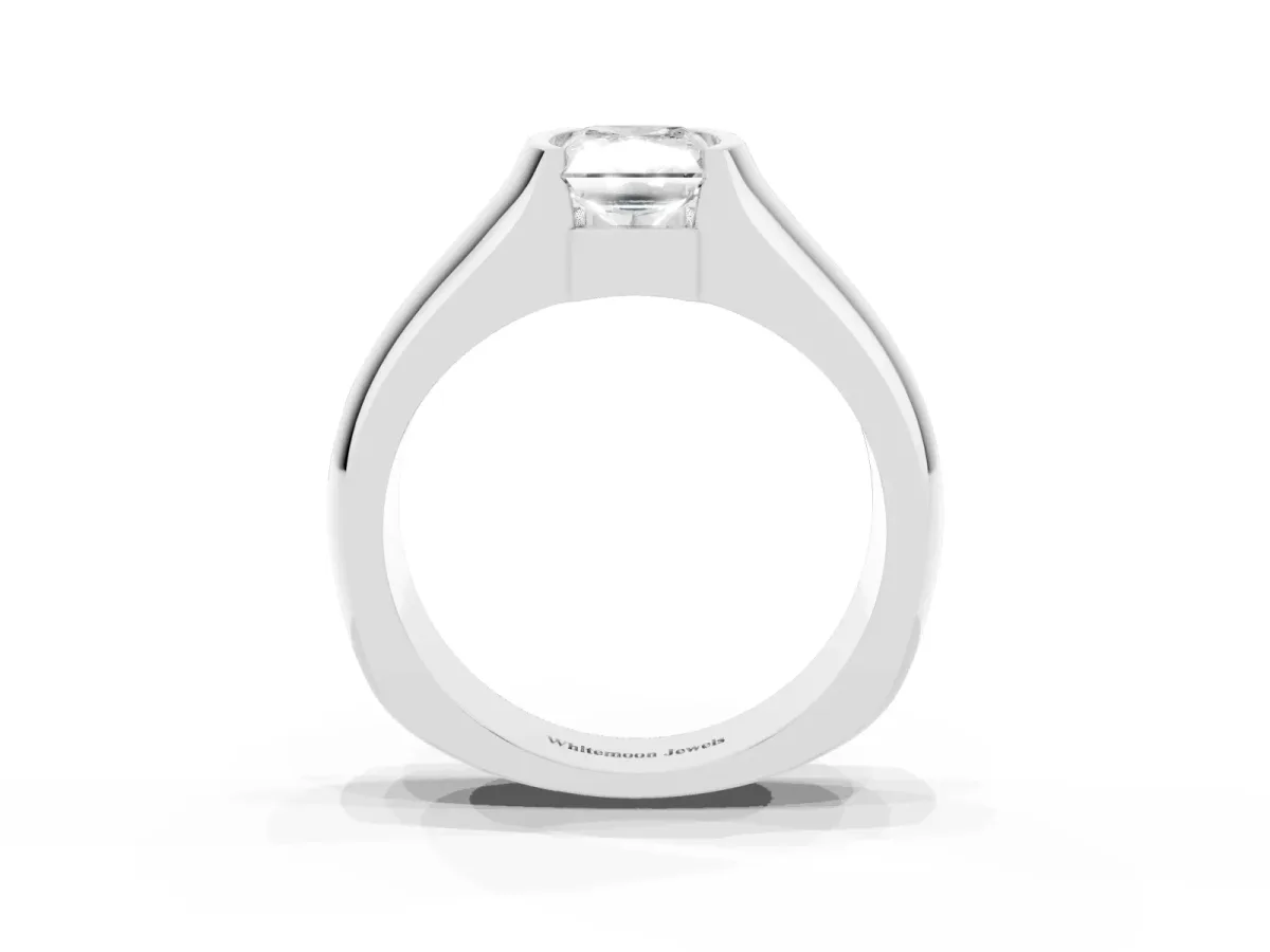 Radiant Cut Solitaire Bezel Set Diamond Ring with Wide Band Platinum