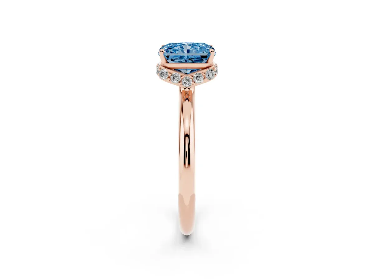 Fancy Blue Radiant Cut Brilliant Solitaire Engagement Ring with Six-Prong Setting and Classic Band Rose gold