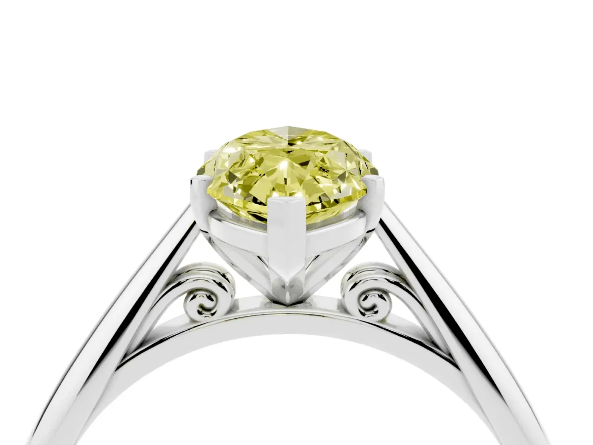 Fancy Yellow Marquise Cut Diamond Solitaire Engagement Ring with Cathedral Setting and Four-Prong Mount Platinum