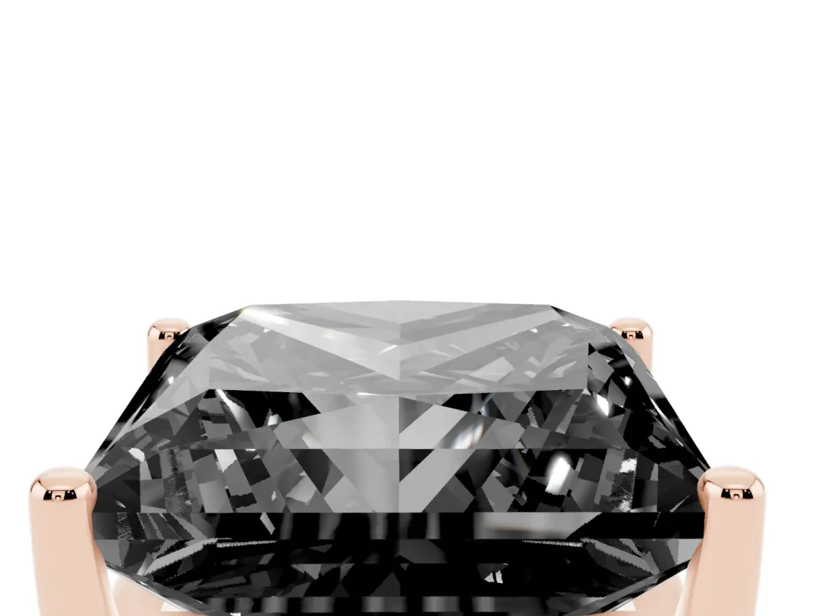 Fancy Black Princess Cut Cut Diamond Solitaire Engagement Ring with Tapered Plain Band and Four-Prong Setting Rose gold