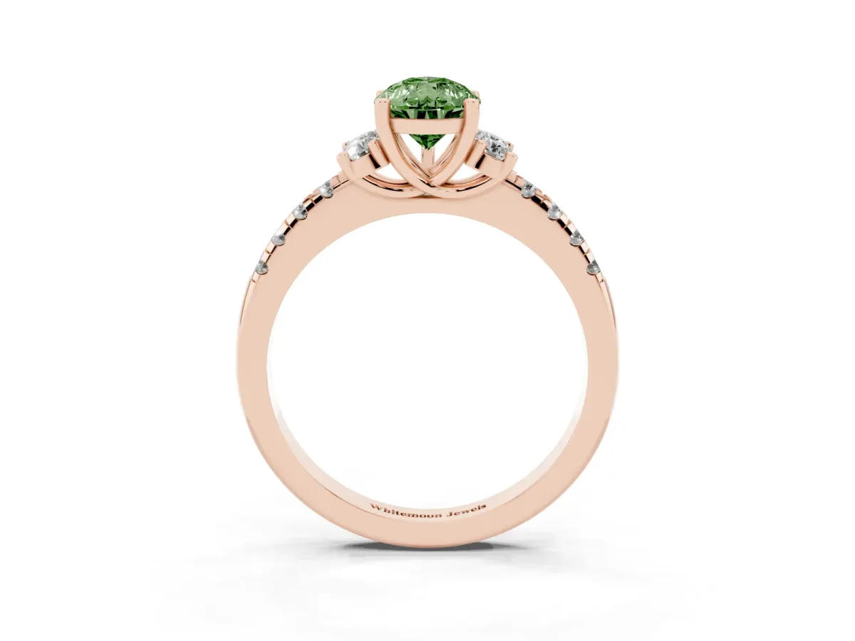 Fancy Green Pear Cut Diamond Three-Stone Pave Band with Four-Prong Setting Rose gold