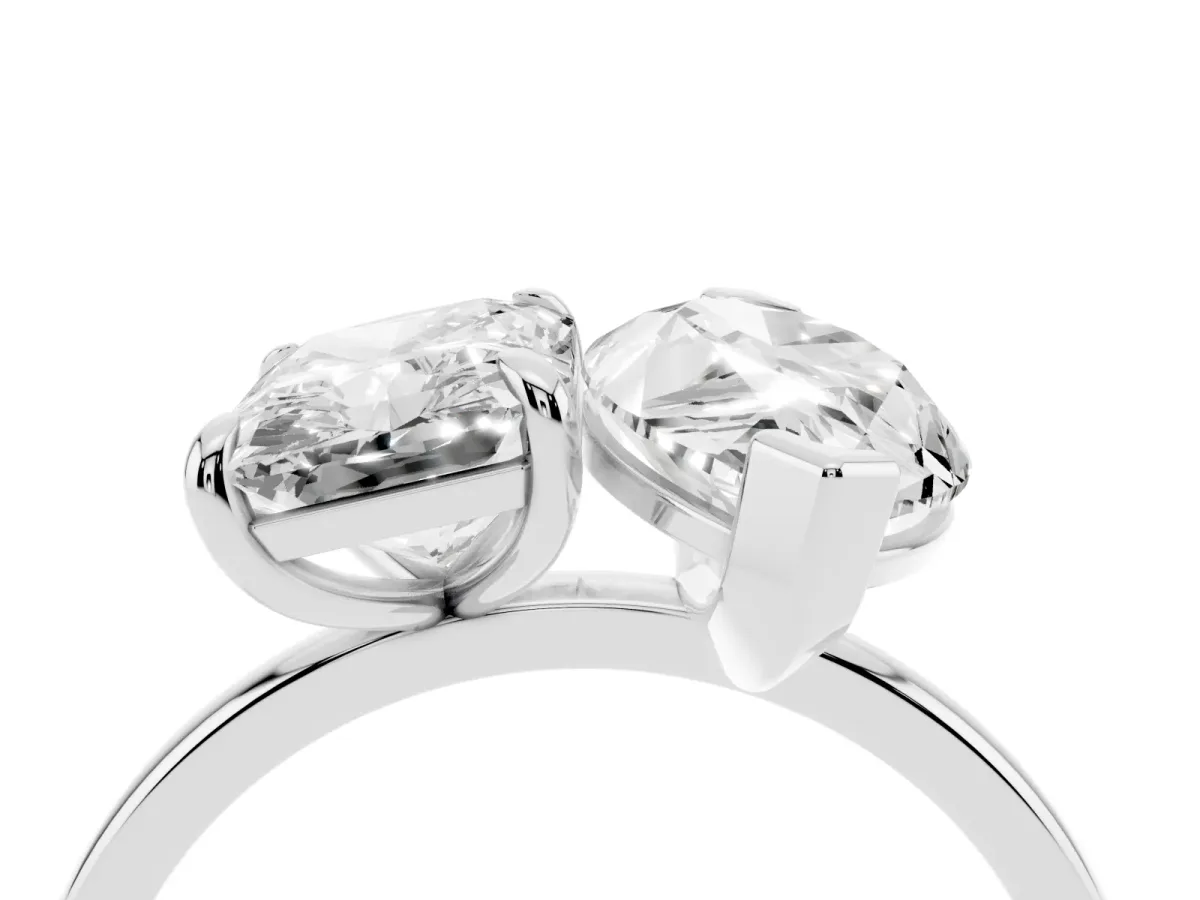 Radiant and Marquise Toi Moi Ring with Prong Setting and Plain Band Silver