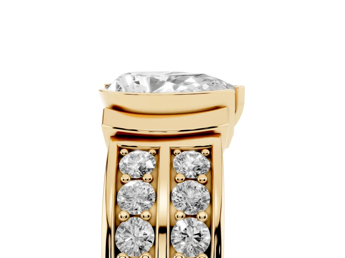 Pear Cut Brilliant Diamond Channel Set Wide Band Ring with Bezel Setting Yellow gold