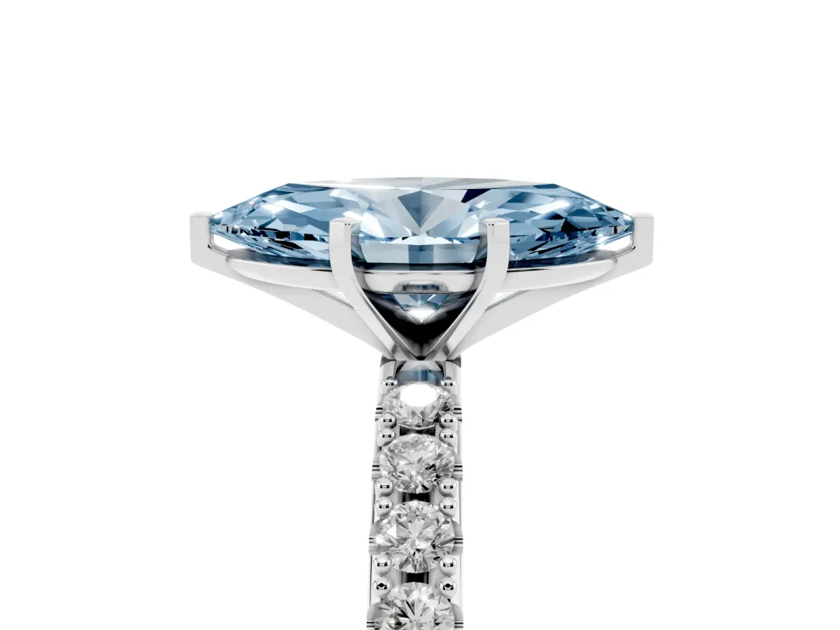 Fancy Blue Marquise Cut Diamond Solitaire Pavé Band with Four-Prong Setting Silver