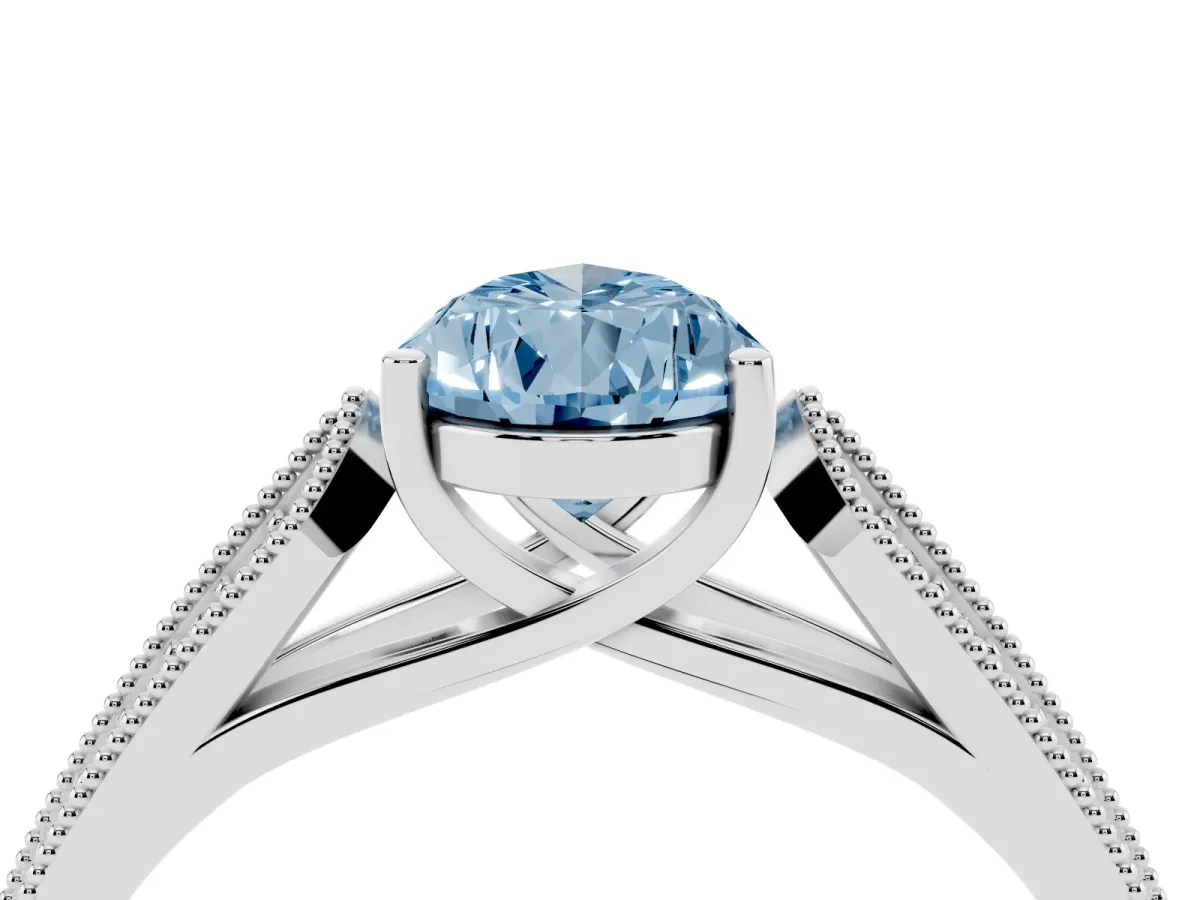 Fancy Blue Pear Cut Cut Pave Split Shank Engagement Ring with Four-Prong Setting White gold