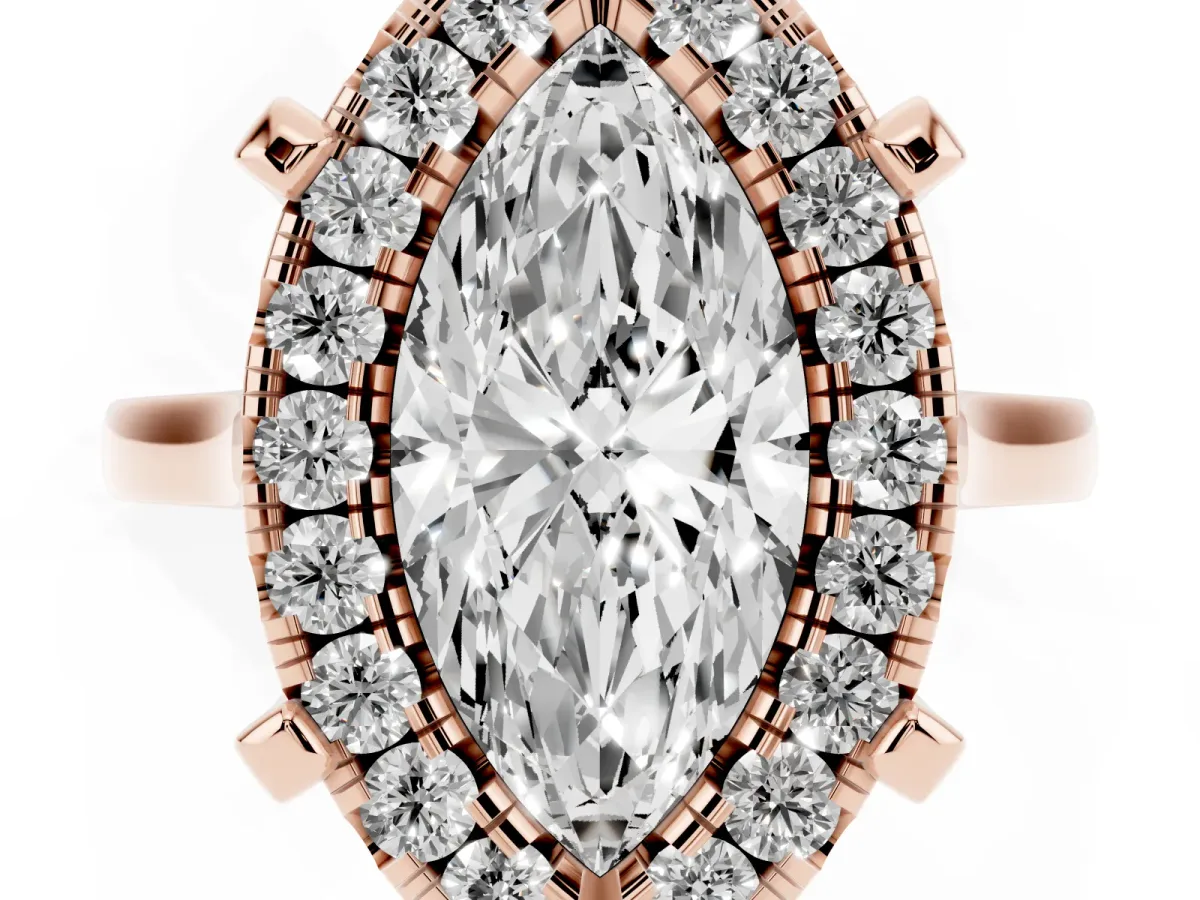 Marquise Cut Diamond Cluster Halo Solitaire with Four-Prong Setting Rose gold