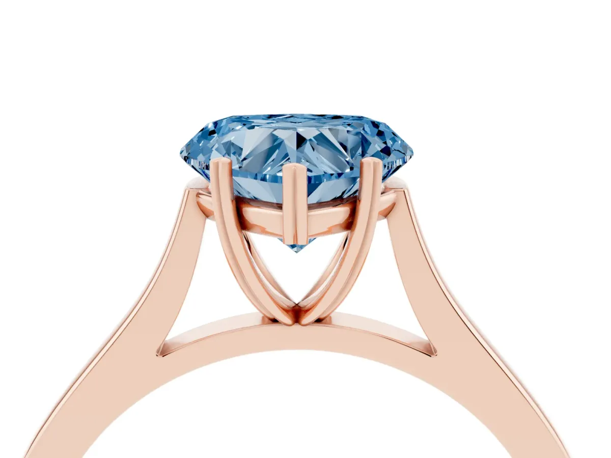 Fancy Blue Heart Cut Solitaire Heart Prong Engagement Ring with Tapered Band Rose gold
