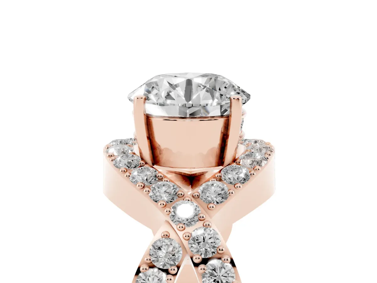 Round Cut Solitaire Twist Band Pavé Diamond Engagement Ring Rose gold