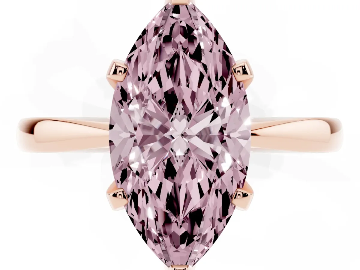 Fancy Pink Marquise Cut Solitaire Engagement Ring with Six-Prong Setting and Tapered Band Rose gold