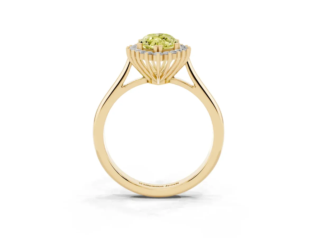 Fancy Yellow Marquise Cut Cut Diamond Halo Ring with Solitaire Band and Prong Setting Yellow gold