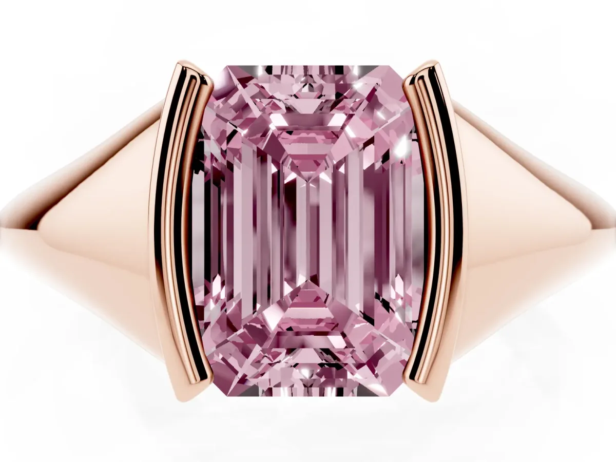 Fancy Pink Emerald Cut Solitaire Tension Set Diamond Ring Rose gold