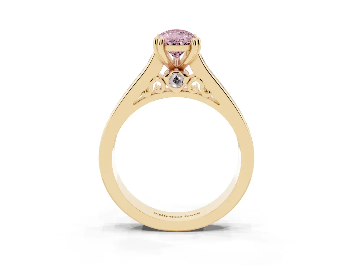 Fancy Pink Pear Cut Cut Channel Set Solitaire Engagement Ring with Prong Setting Yellow gold