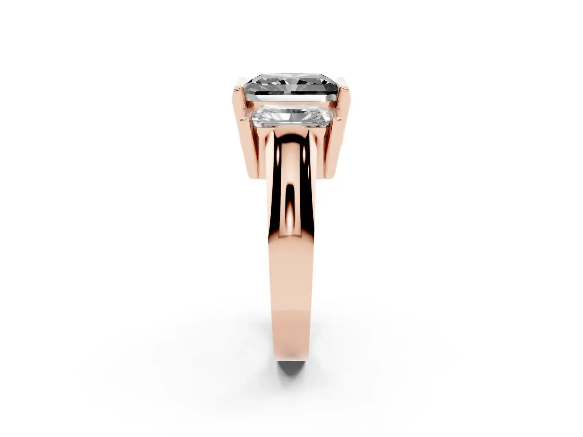 Fancy Black Three Stone Radiant Cut Cut Channel Set Diamond Ring Rose gold