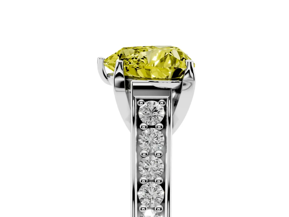 Fancy Yellow Heart Cut Brilliant Cut Diamond Engagement Ring with Pavé Band and Four-Prong Setting Silver