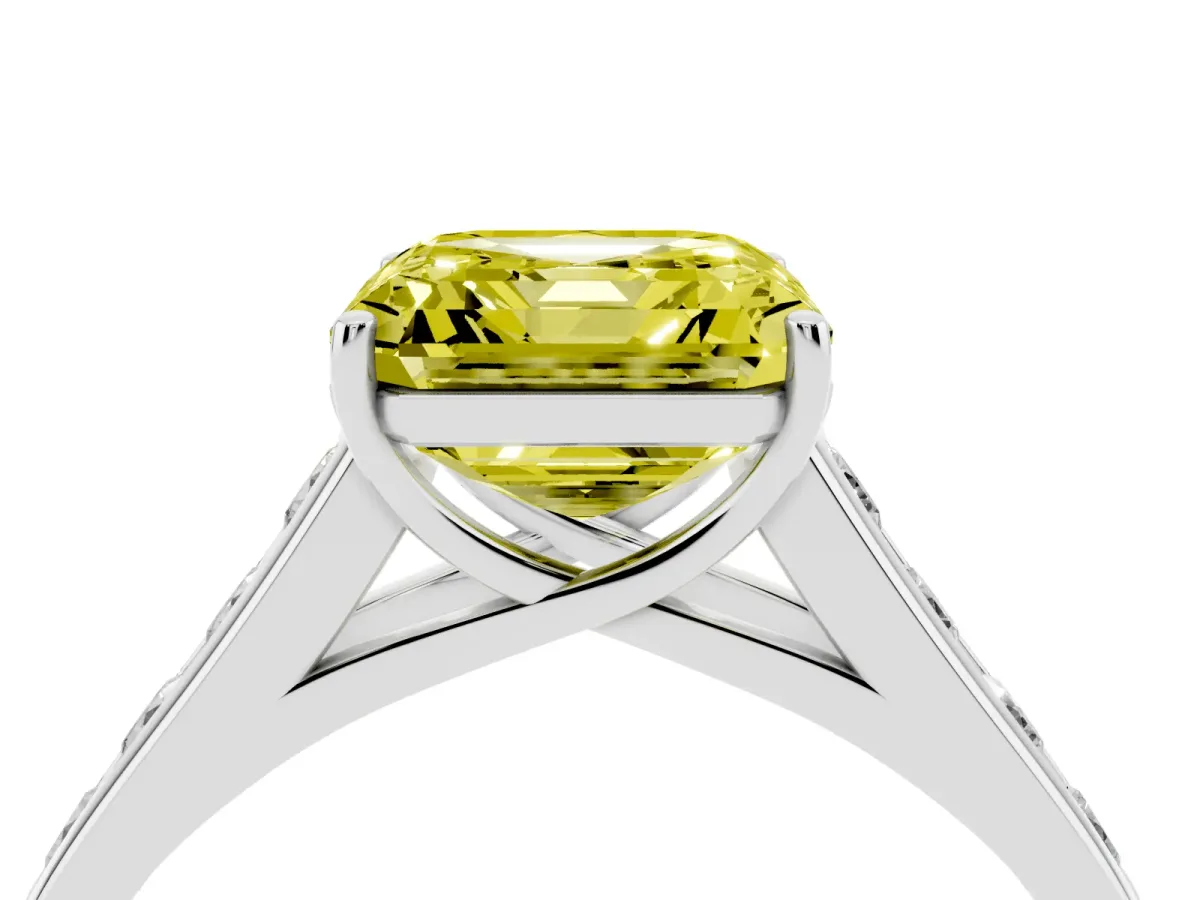 Fancy Yellow Asscher Cut Solitaire Channel-Set Diamond Engagement Ring with Four-Prong Setting Silver