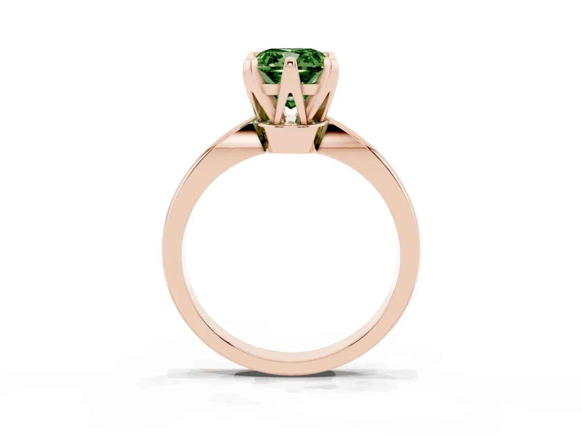 Fancy Green Cushion Cut Solitaire Engagement Ring with Six-Prong Setting and Tapered Band Rose gold