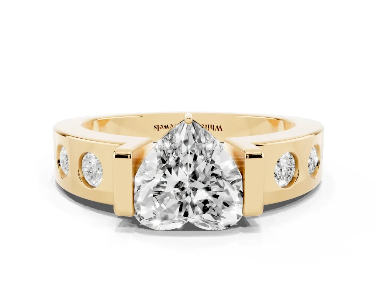 Heart Cut Brilliant Channel-Set Diamond Ring with Bezel Prong Setting Yellow gold