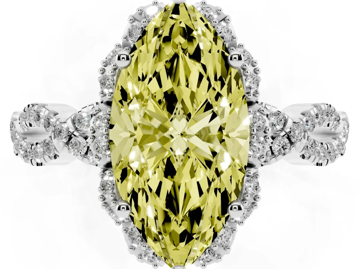 Fancy Yellow Marquise Cut Halo Twist Band Solitaire Ring with Six-Prong Setting Silver