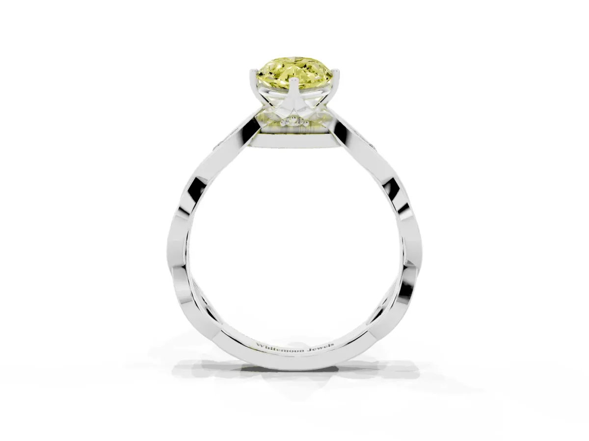 Fancy Yellow Marquise Cut Solitaire Twist Band with Leaf Prong Setting Silver