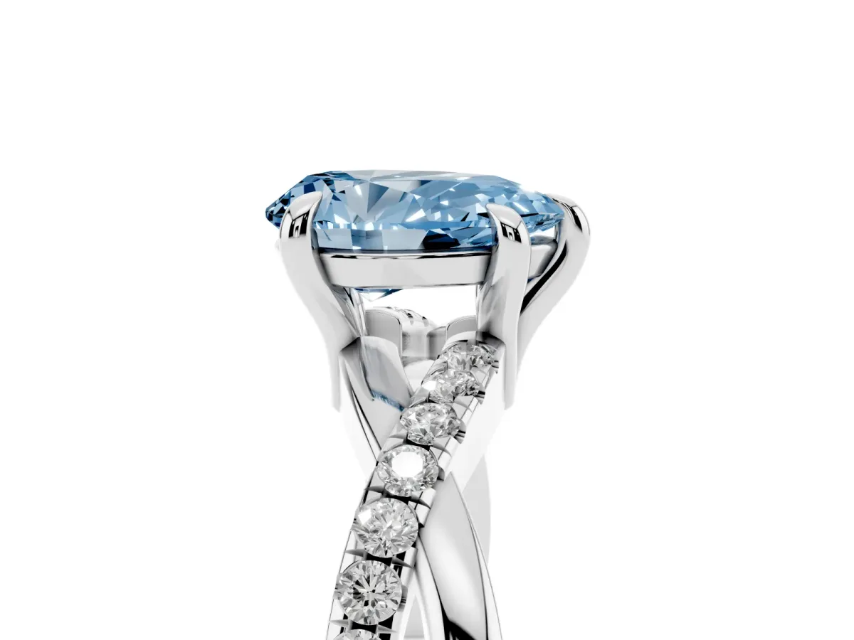 Fancy Blue Pear Cut Cut Diamond Twist Band Solitaire with Prong Setting Silver