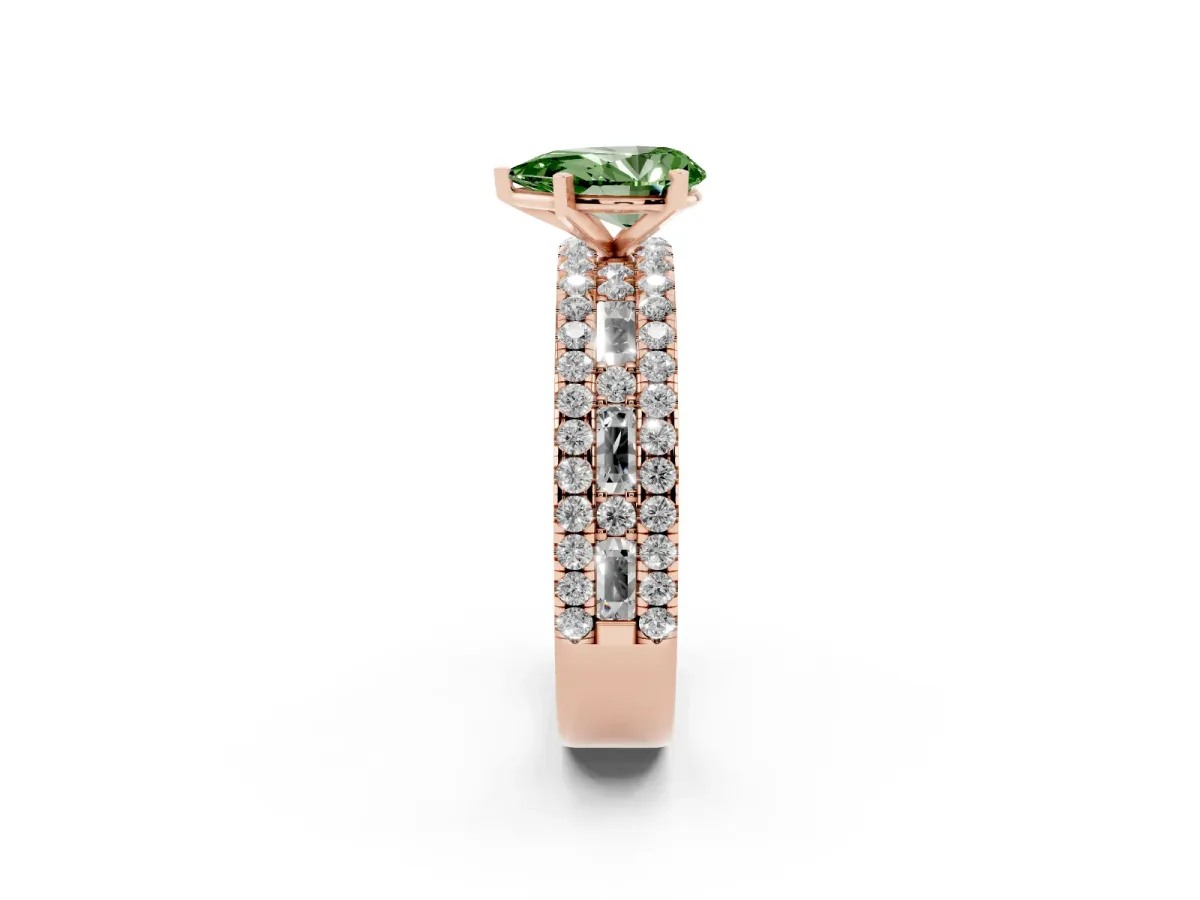 Fancy Green Pear Cut Diamond Solitaire Ring with Pavé and Channel Set Band Rose gold