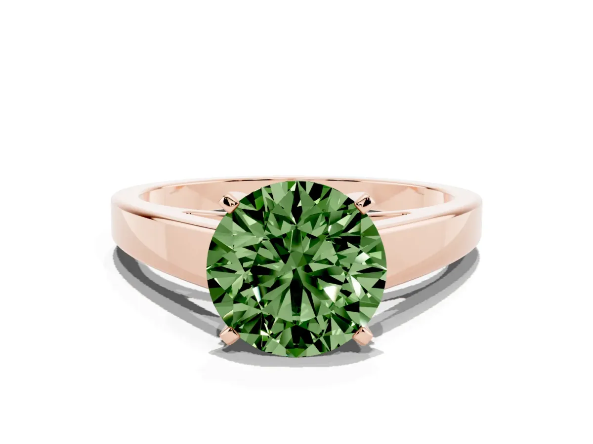 Fancy Green Round Cut Solitaire Engagement Ring with Four-Prong Setting and Tapered Band Rose gold
