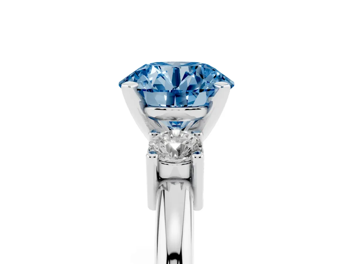 Fancy Blue Three-Stone Round Cut Cut Diamond Solitaire with Prong Setting and Classic Band Silver
