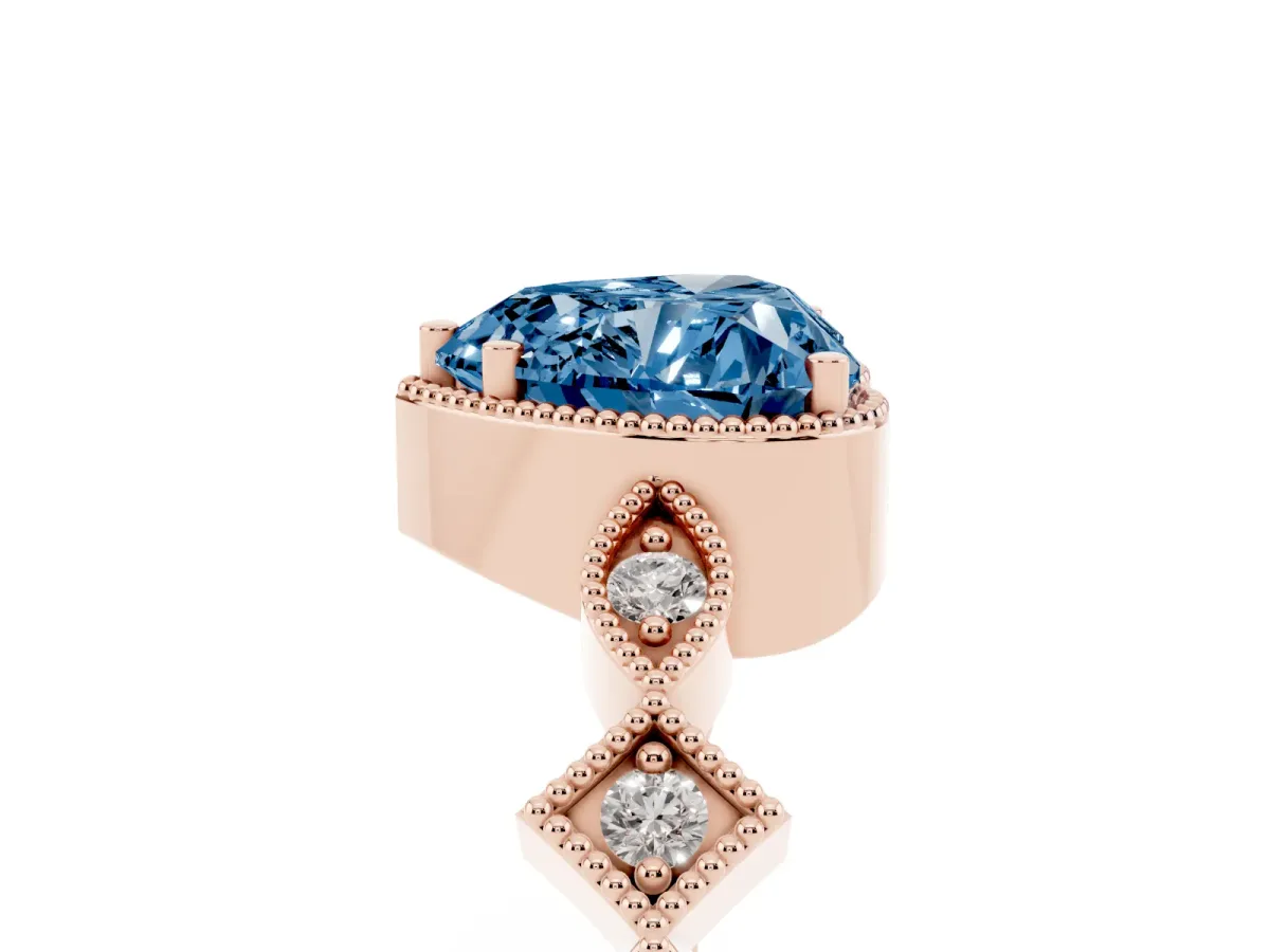 Fancy Blue Heart Cut Milgrain Marquise Diamond Twist Band Ring Rose gold