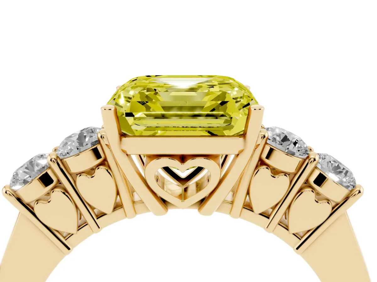 Fancy Yellow Asscher Cut Cut Diamond Five-Stone Prong Set White Gold Ring Yellow gold