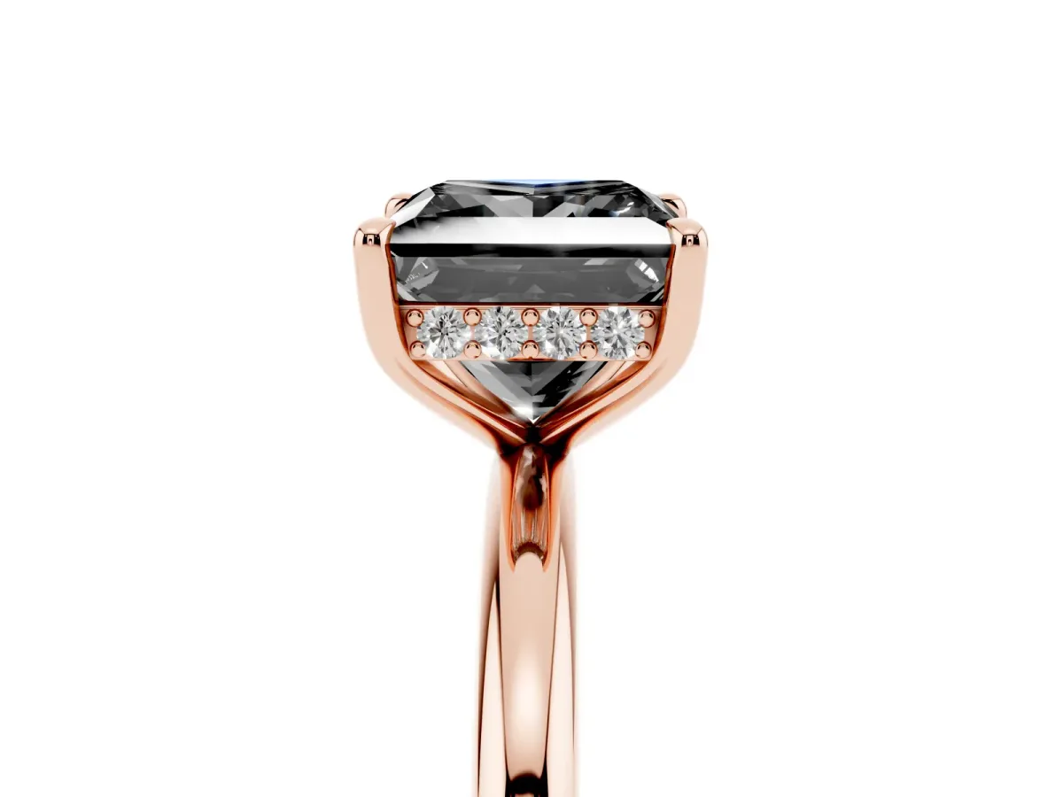 Fancy Black Princess Cut Diamond Solitaire Ring with Thin Band and Four-Prong Setting Rose gold