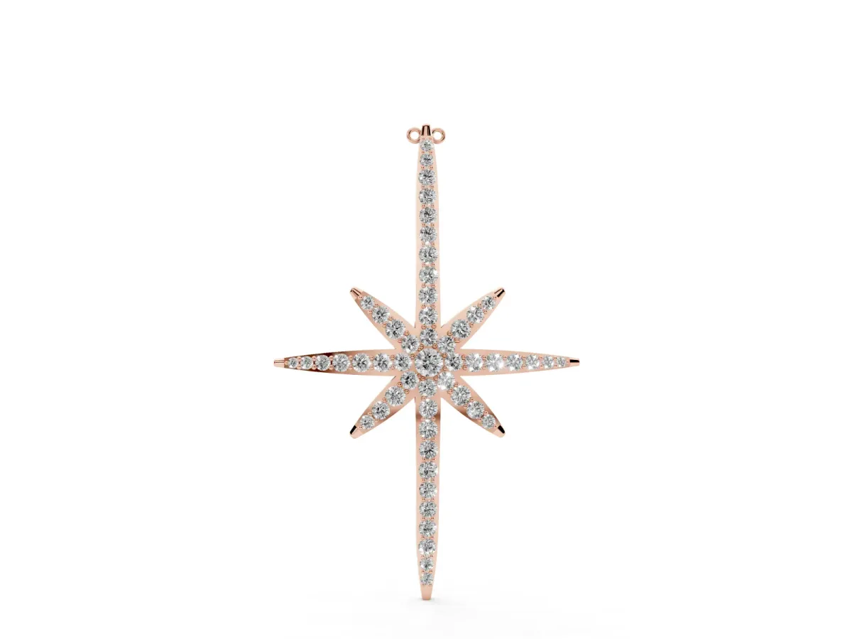 Pavé Round Diamond Starburst Pendant with Prong Setting Rose gold