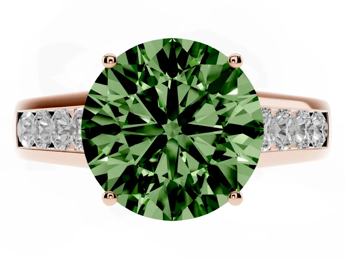 Fancy Green Round Cut Solitaire Channel-Set Diamond Engagement Ring with Four-Prong Setting Rose gold