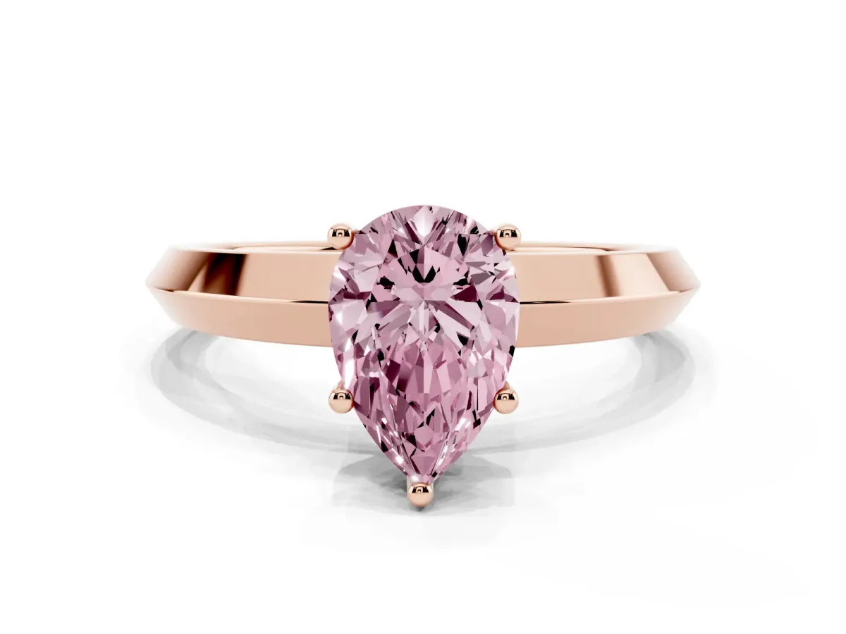 Fancy Pink Pear Cut Cut Solitaire Engagement Ring with Flat Band and Four-Prong Setting Rose gold