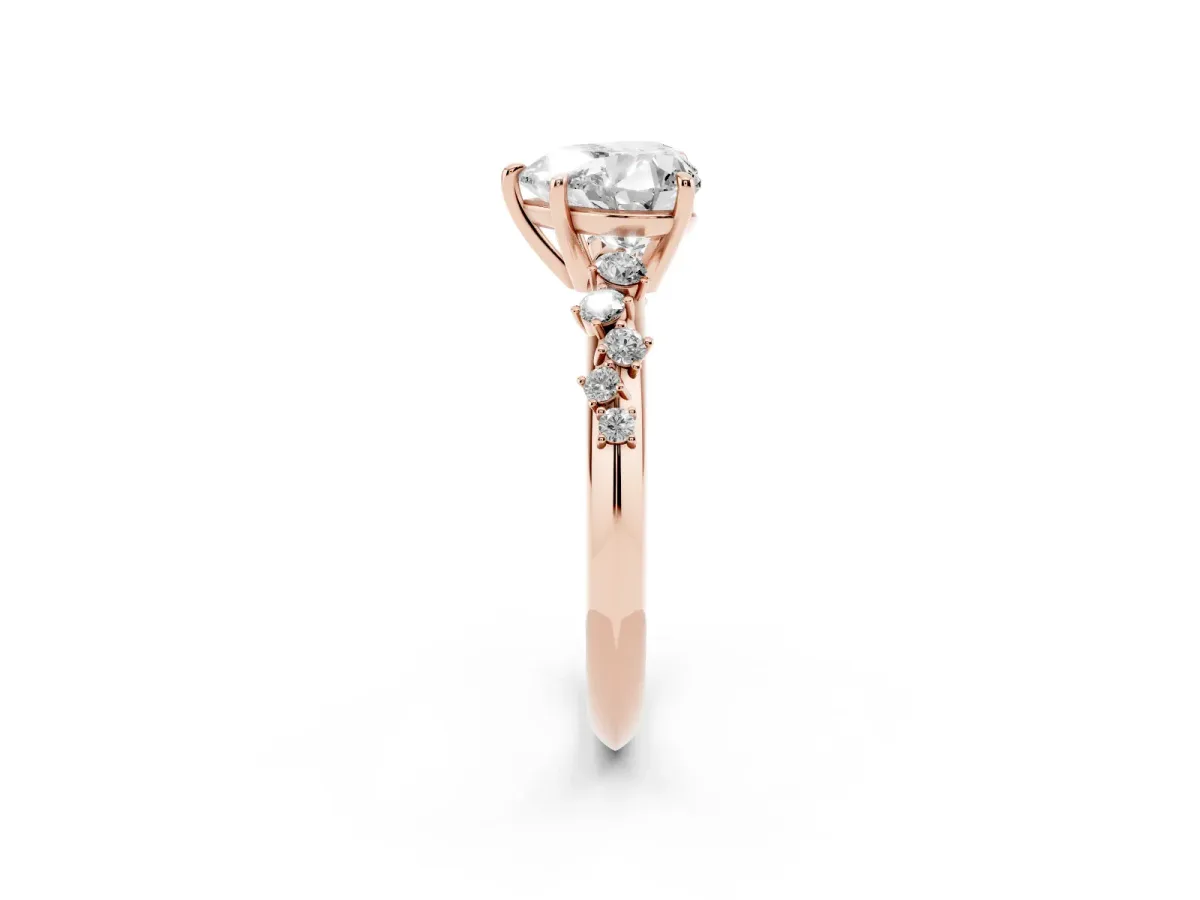 Heart Cut Diamond Cluster Side Stone Solitaire Ring with Prong Setting Rose gold