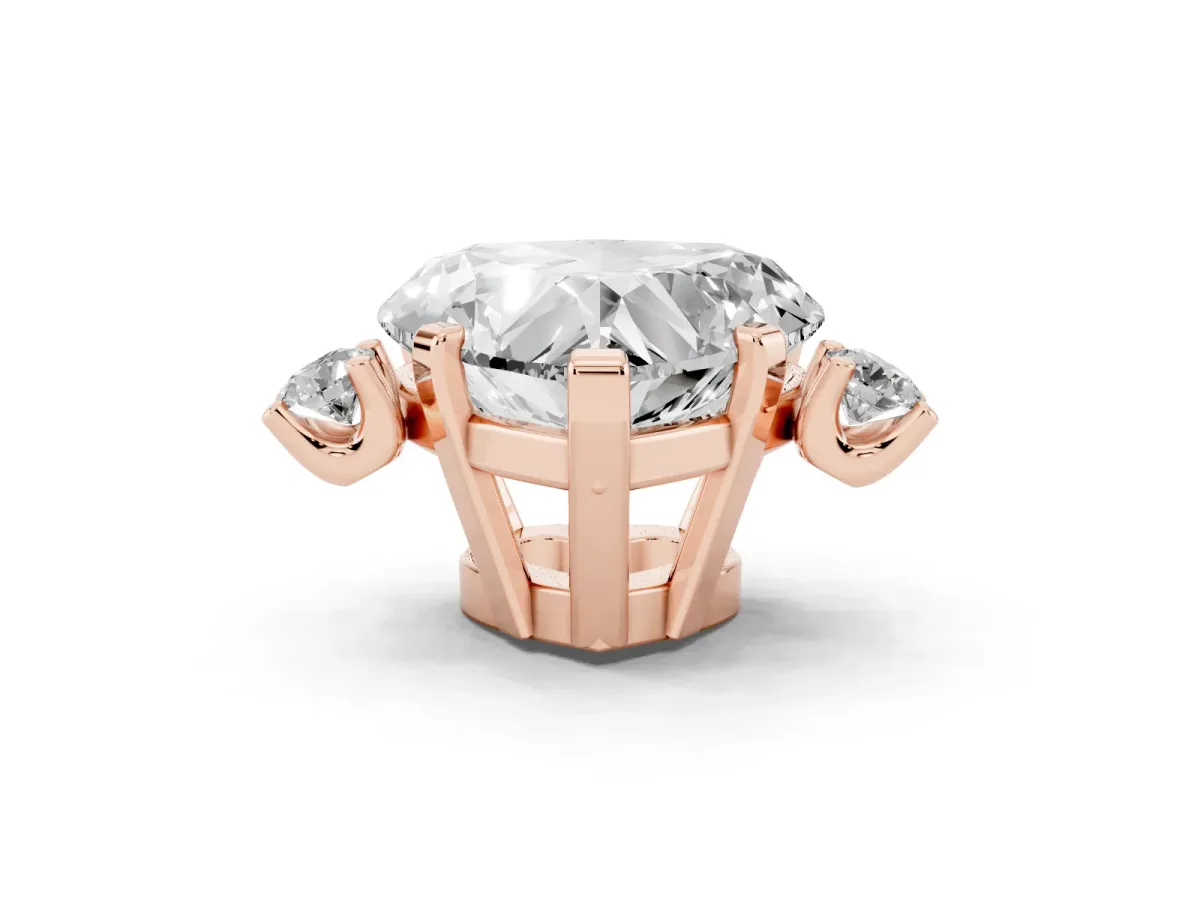 Heart Cut Cut Three-Stone Solitaire Ring with Round Accent Diamonds and Four-Prong Setting Rose gold