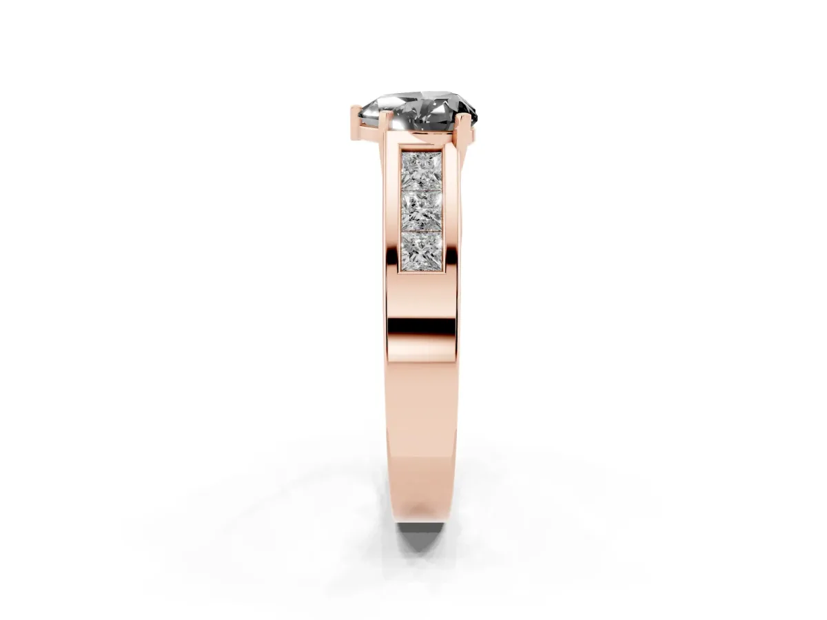 Fancy Black Heart Cut Cut Channel Set Solitaire Ring with Four-Prong Setting Rose gold