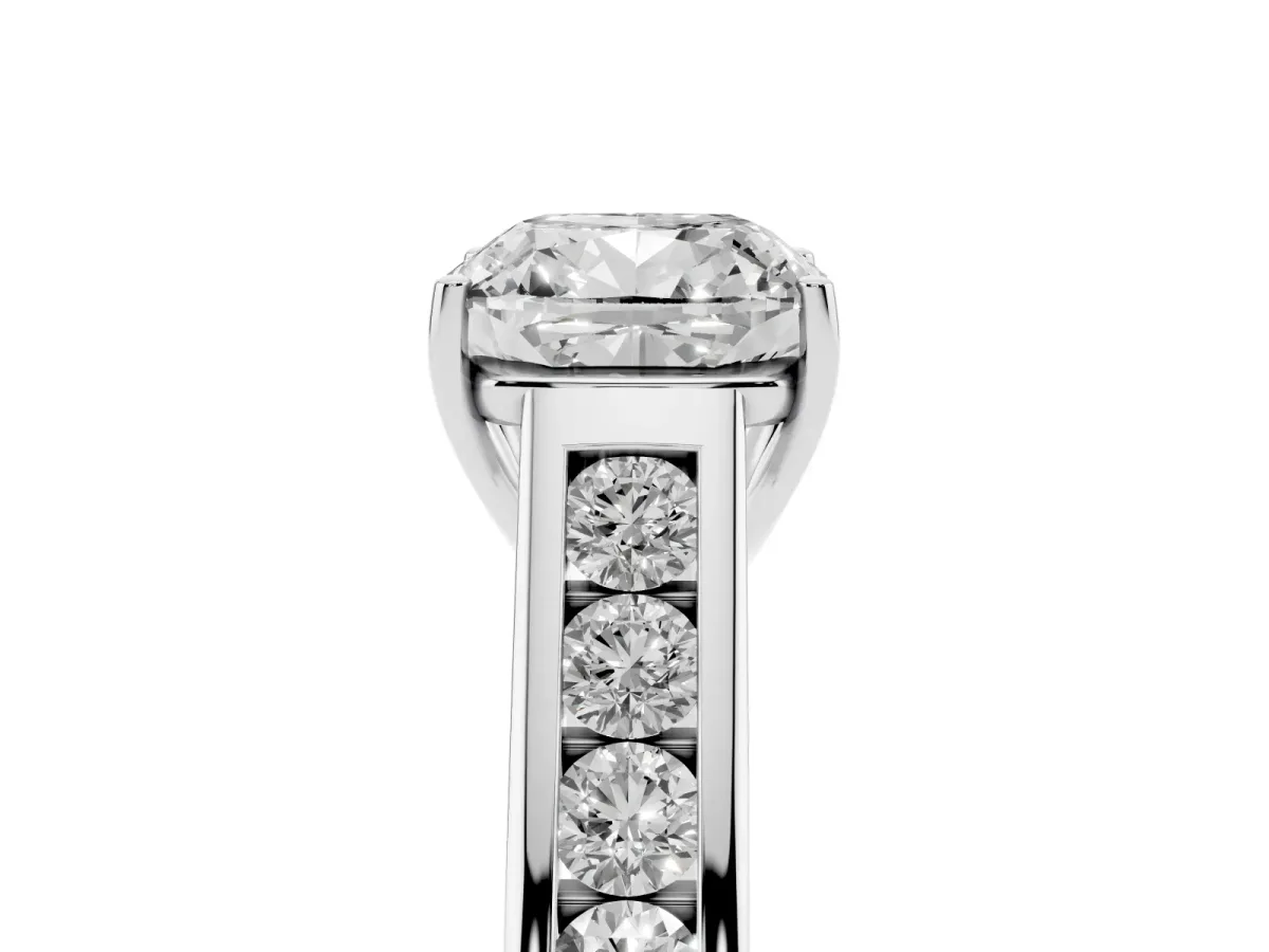 Cushion Cut Brilliant Channel-Set Solitaire Ring with Four-Prong Setting Silver