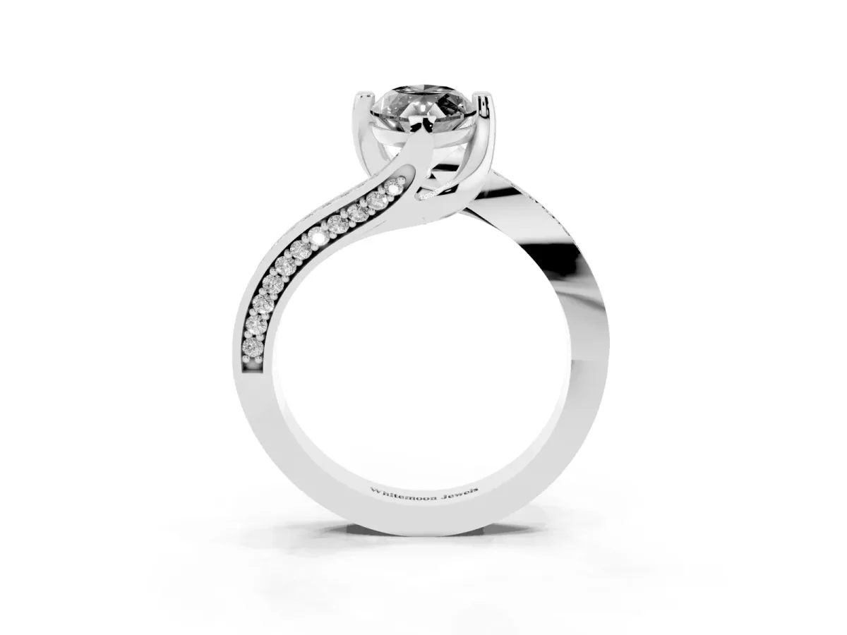 Fancy Black Marquise Cut Solitaire Diamond Twist Band with Pavé Setting and Four-Prong Setting Platinum